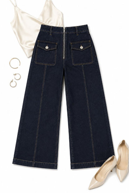 dark wash wide leg cropped jeans