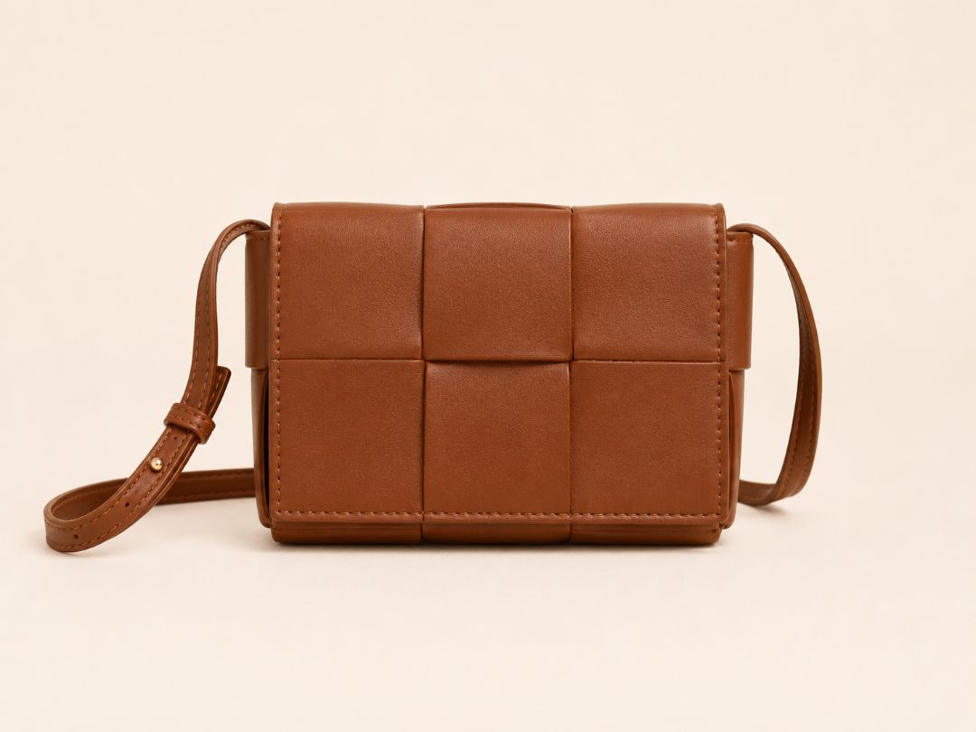 Brown Woven Leather Crossbody Bag