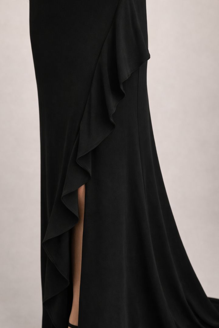 Lulus Black Strapless Flap Slit Gown L
