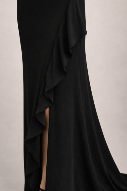 Lulus Black Strapless Flap Slit Gown L