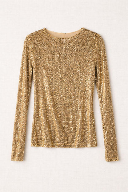Free People Antique Gold Sequin Embellished Top