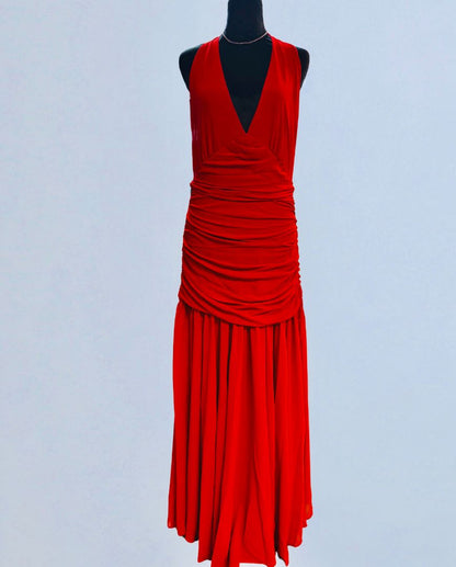 Bardot Scarlet Ruched Halter Maxi Gown L