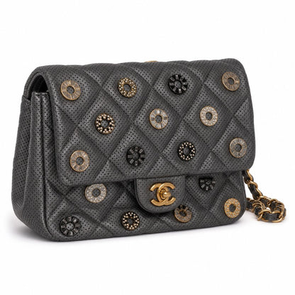 Chanel Paris-Dubai Pewter Metallic Lambskin CC Medals Medium Flap Bag