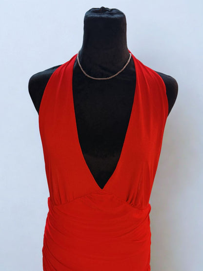 Bardot Scarlet Ruched Halter Maxi Gown L
