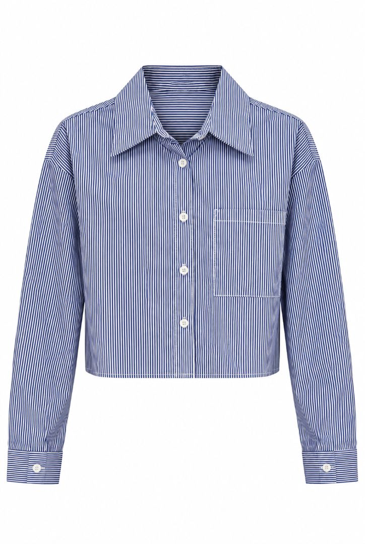 blue and white Luxecore cropped button down-shirt, multi