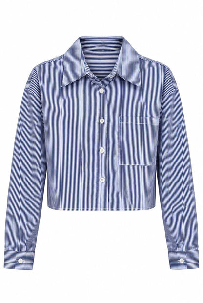 blue and white Luxecore cropped button down-shirt, multi