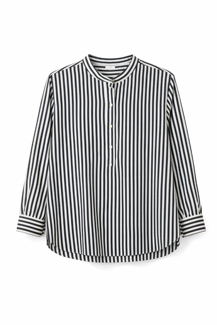 GAP Black White Stripe Band Collar Blouse