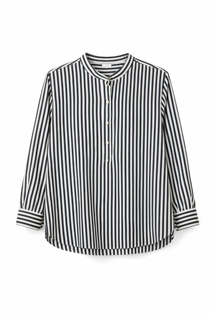 GAP Black White Stripe Band Collar Blouse