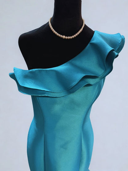 teal Jovani mermaid one shoulder dress