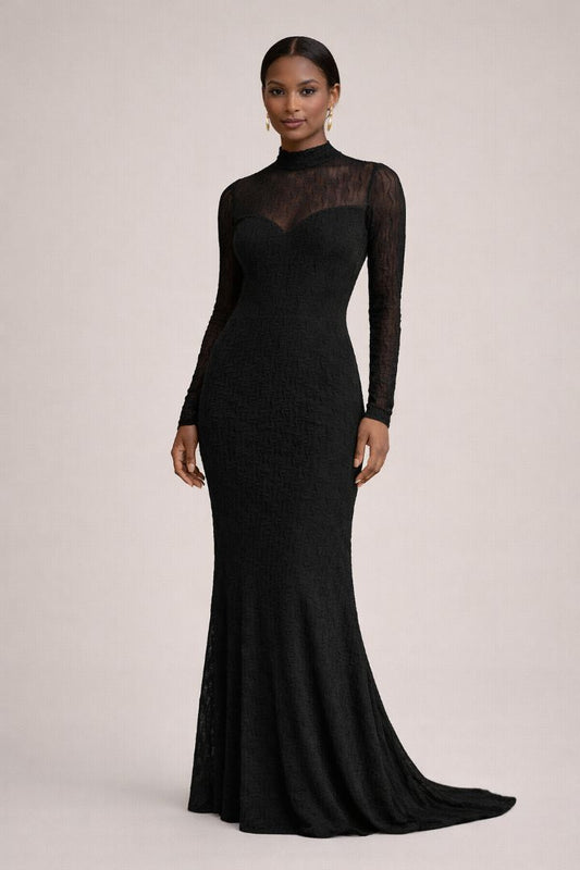 black Lulus Callaway Textured Mock Neck Maxi Dress, M
