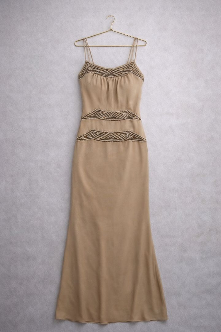 champagne Donald Deal art deco beaded gown