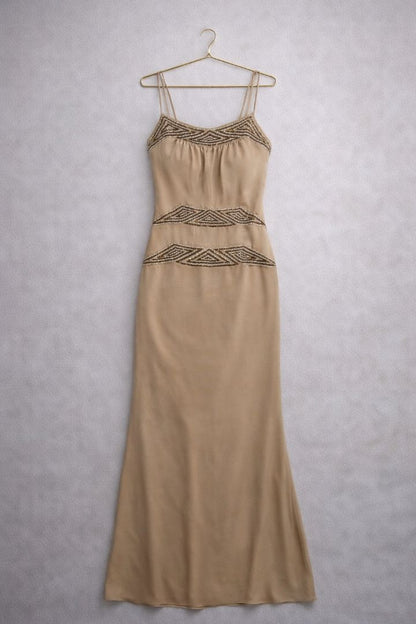 champagne Donald Deal art deco beaded gown