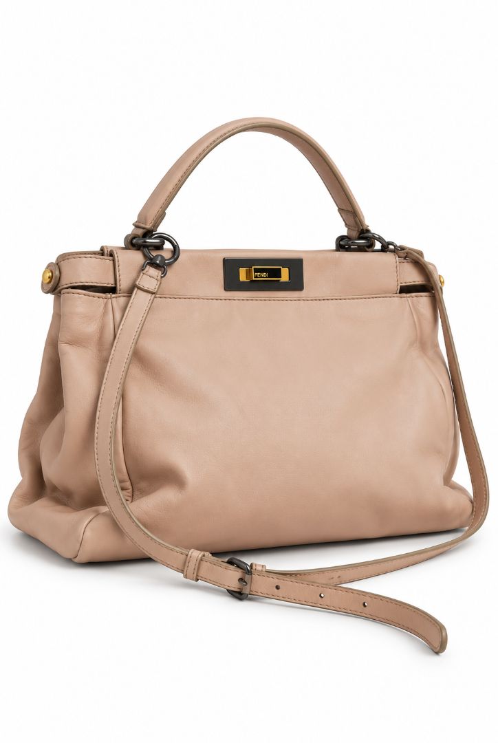 Fendi peekaboo large blush beige top handle with strap