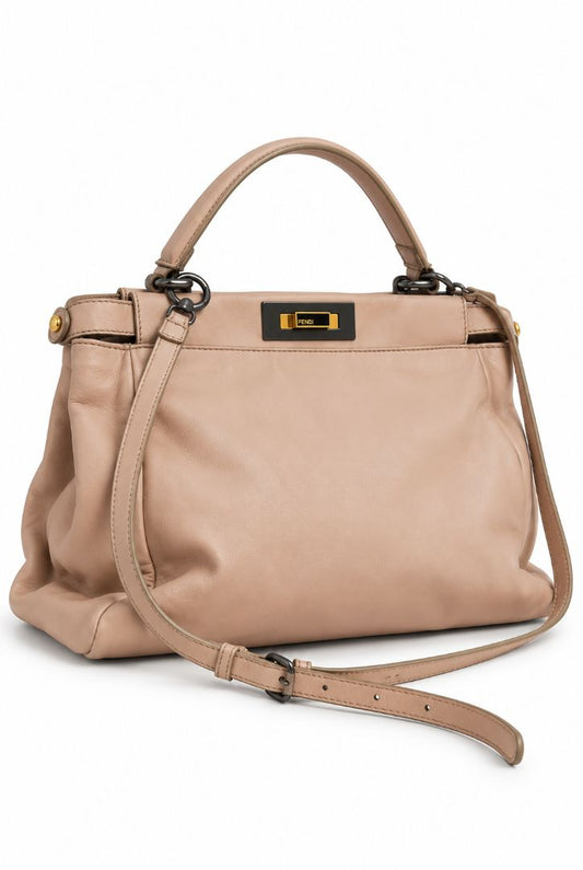 Fendi peekaboo large blush beige top handle with strap