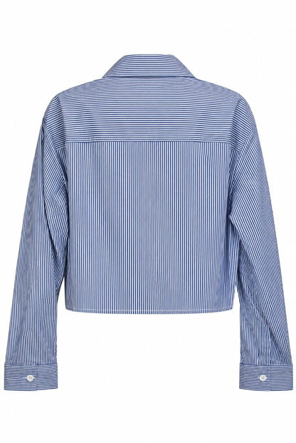 blue and white Luxecore cropped button down-shirt, multi