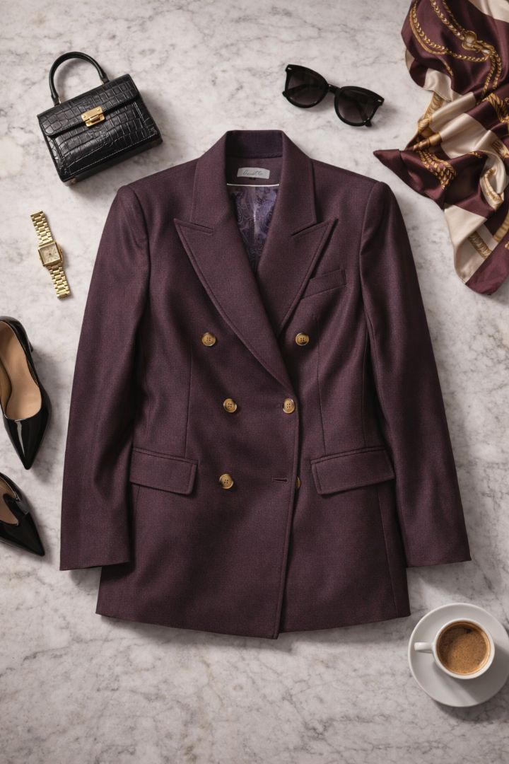 Annette Aubergine Vintage Double Breasted Blazer