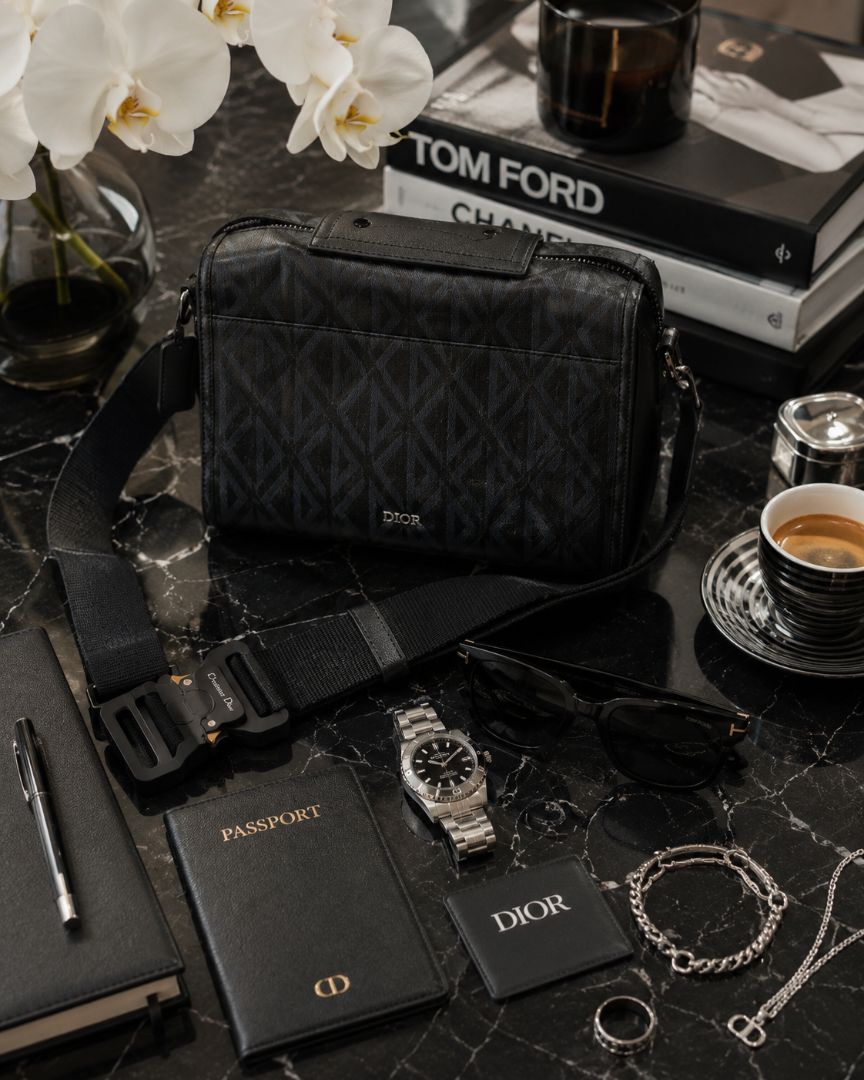 black and gray Christian Dior Diamond Lingot Crossbody bag