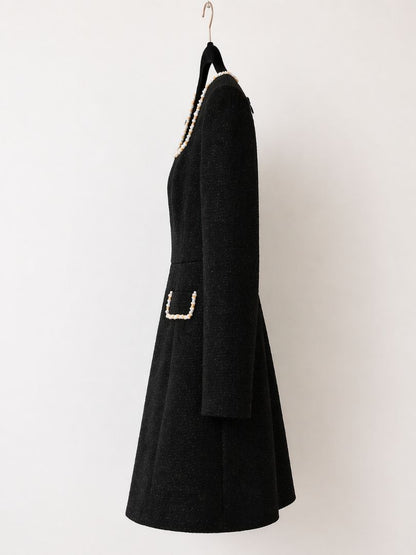Black Pearl Trim Boucle Dress XL
