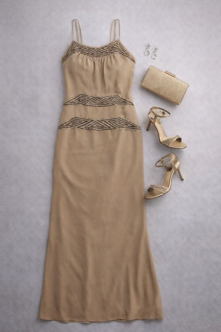 champagne Donald Deal art deco beaded gown