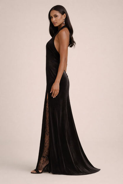 Lulus Black Velvet Halter Mermaid Dress S