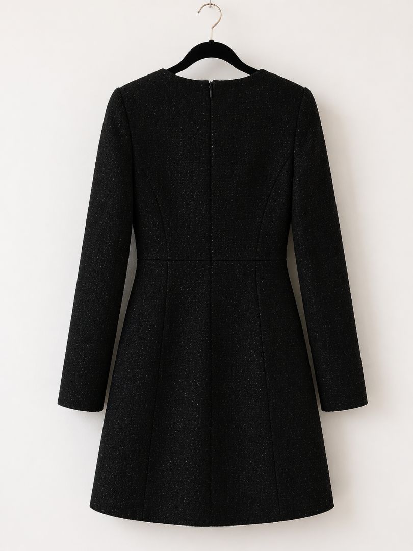 Black Pearl Trim Boucle Dress XL