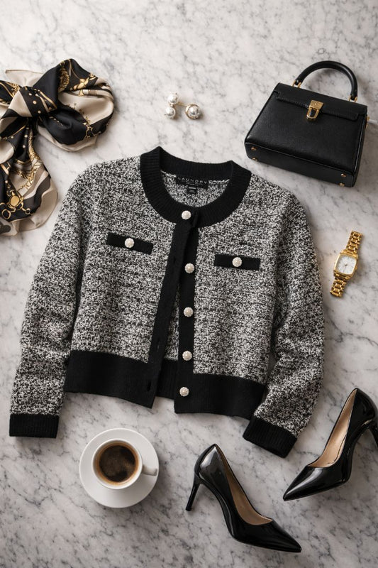 black and white Laundry by Shelli sweater with pearl details, S