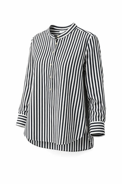 GAP Black White Stripe Band Collar Blouse