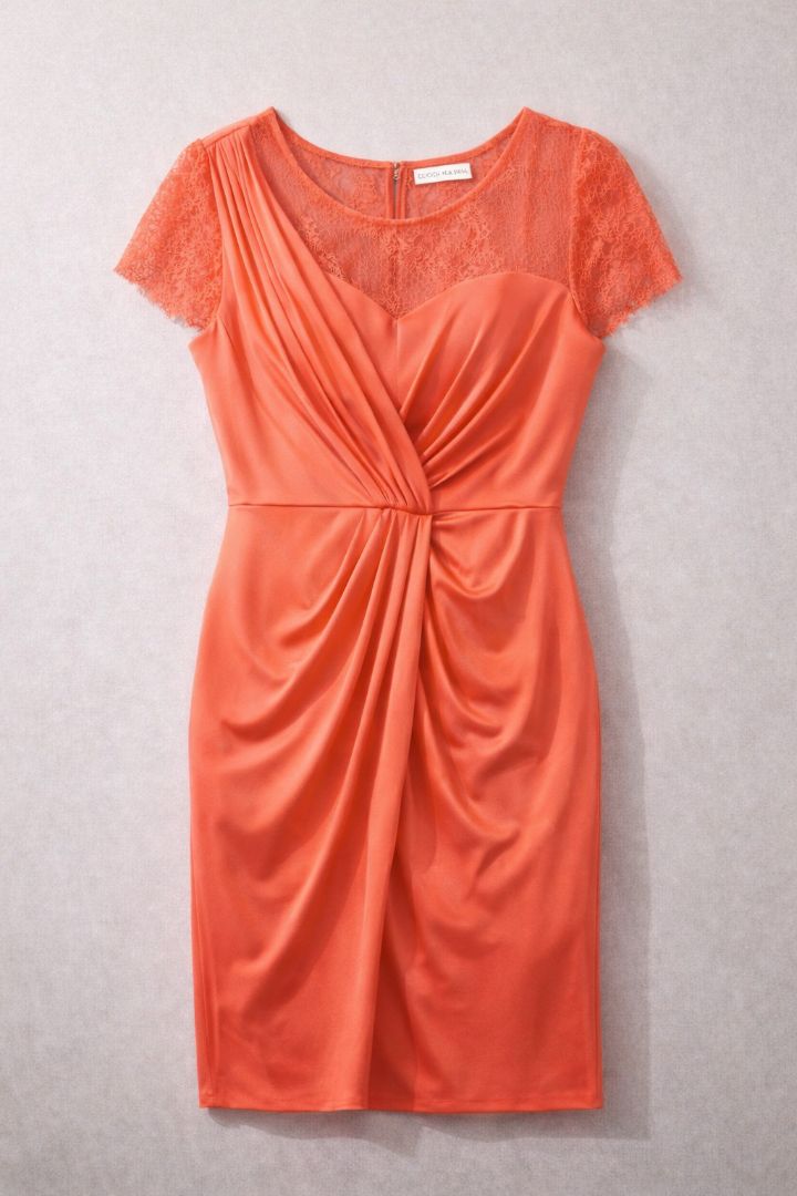 coral BCBGMAXAZRIA lace and satin dress
