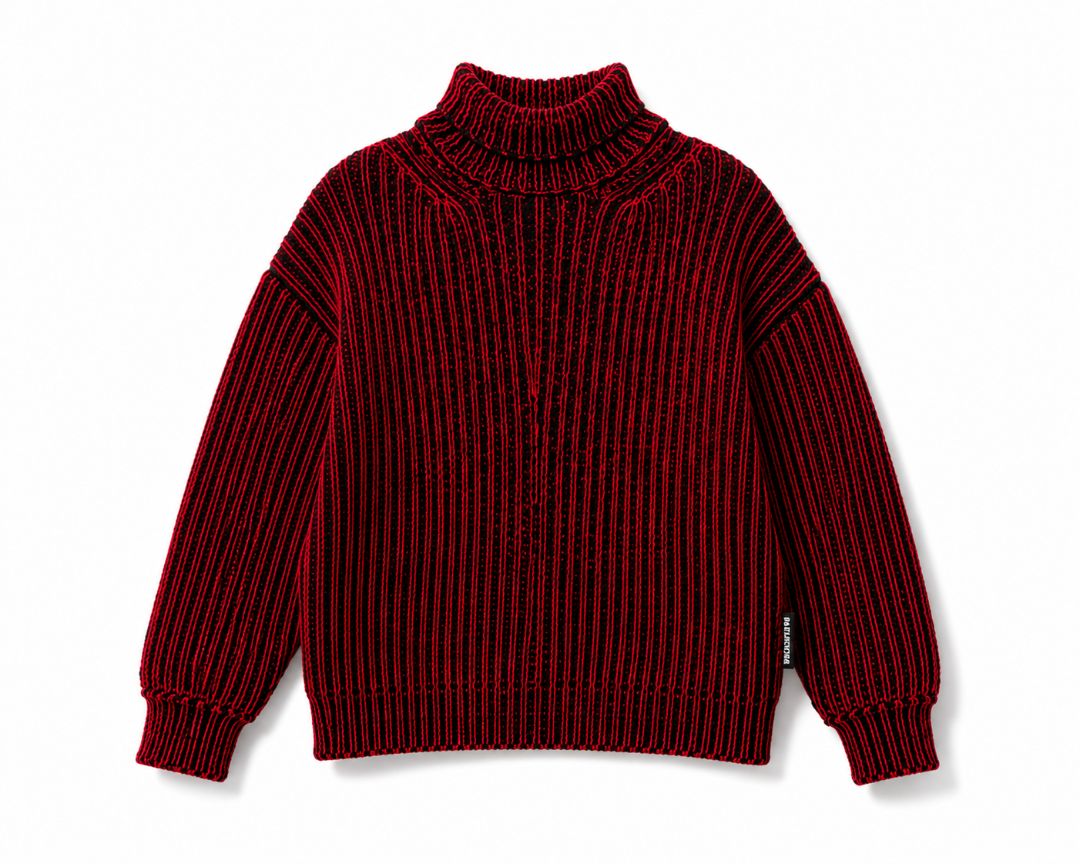 Crimson Red/Black Balenciaga Oversized Mock Neck Sweater, 34