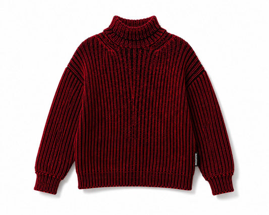 Crimson Red/Black Balenciaga Oversized Mock Neck Sweater, 34