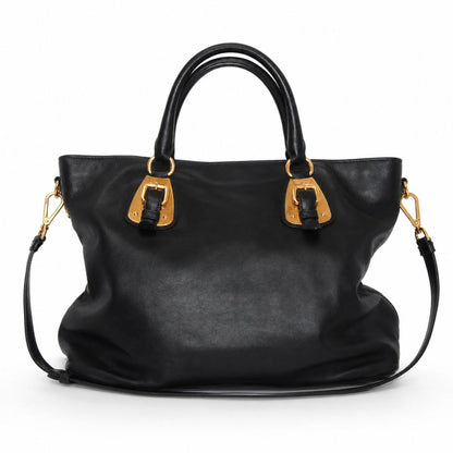 Prada Large Soft Calf Leather Bauletto Bag in Nero Black