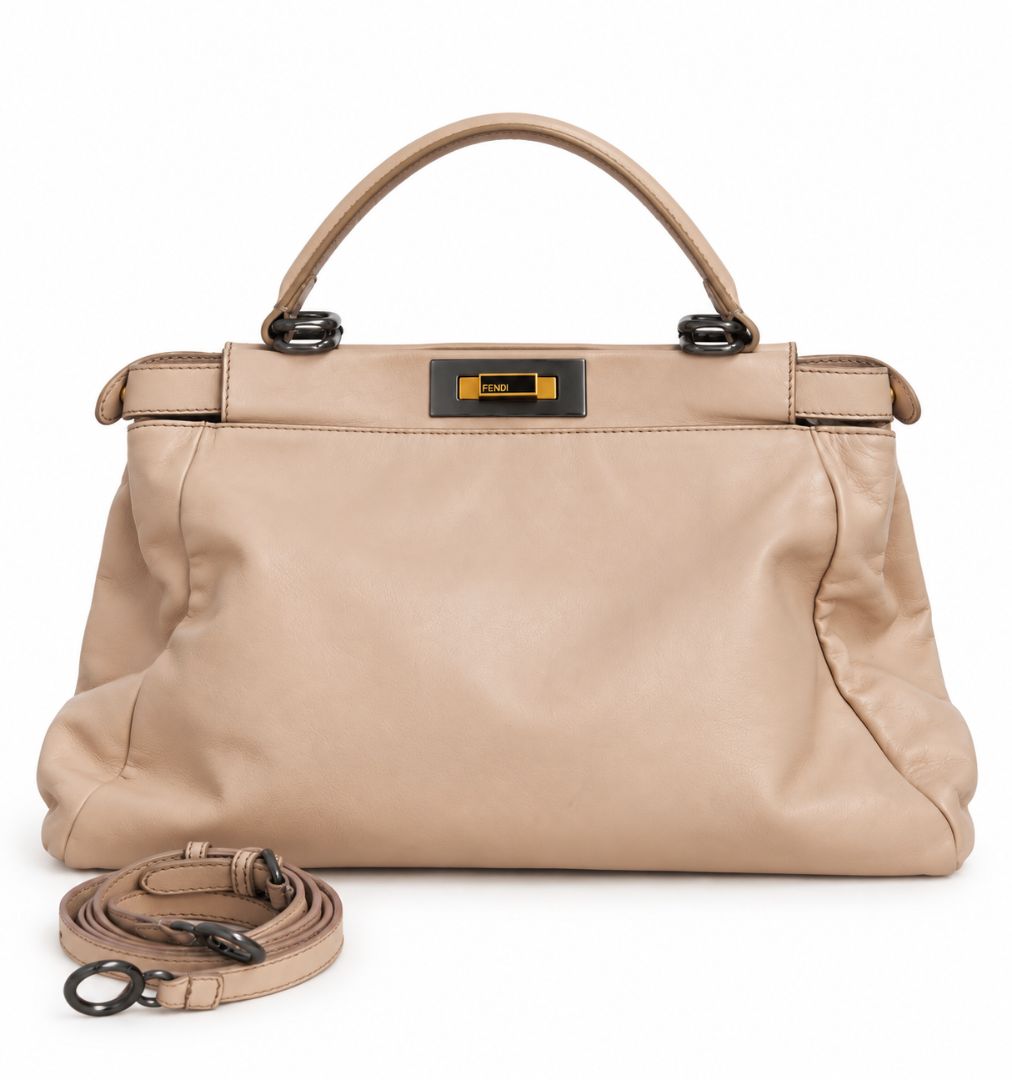 Fendi peekaboo large blush beige top handle with strap