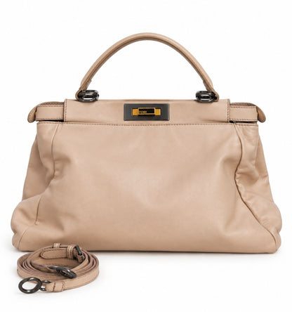 Fendi peekaboo large blush beige top handle with strap