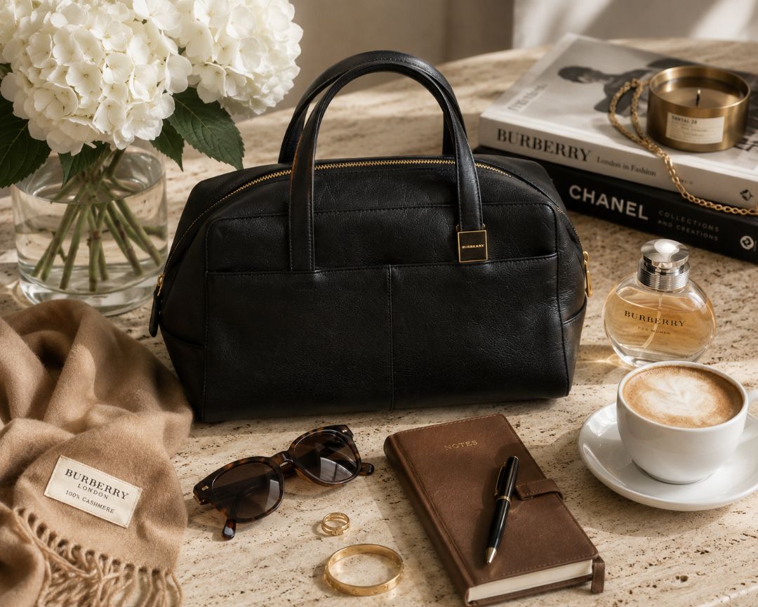 black Burberry boston satchel bag