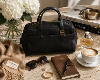 black Burberry boston satchel bag