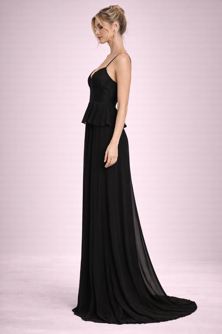 Lulus Black Peplum Spaghetti Strap Gown