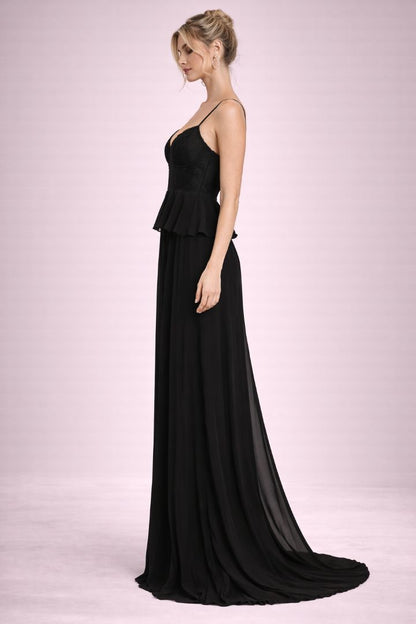 Lulus Black Peplum Spaghetti Strap Gown