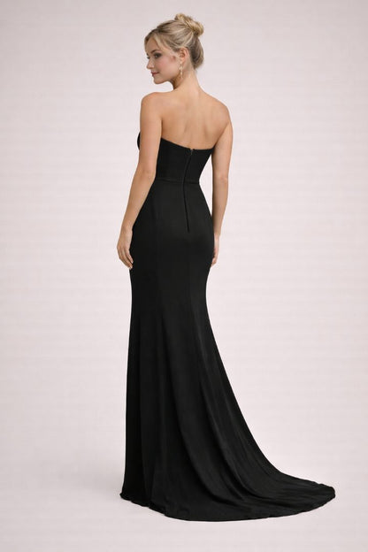 Lulus Black Strapless Flap Slit Gown L