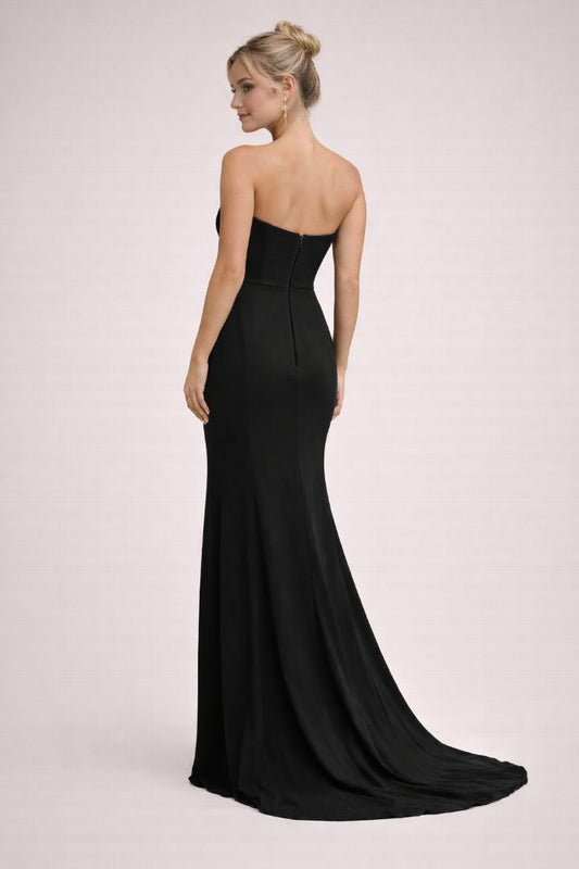 black Lulus Strapless gown with flap slit, L