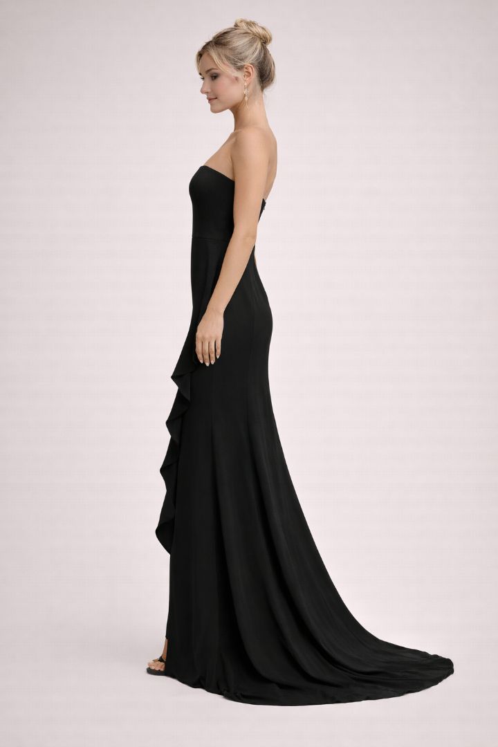 Lulus Black Strapless Flap Slit Gown L
