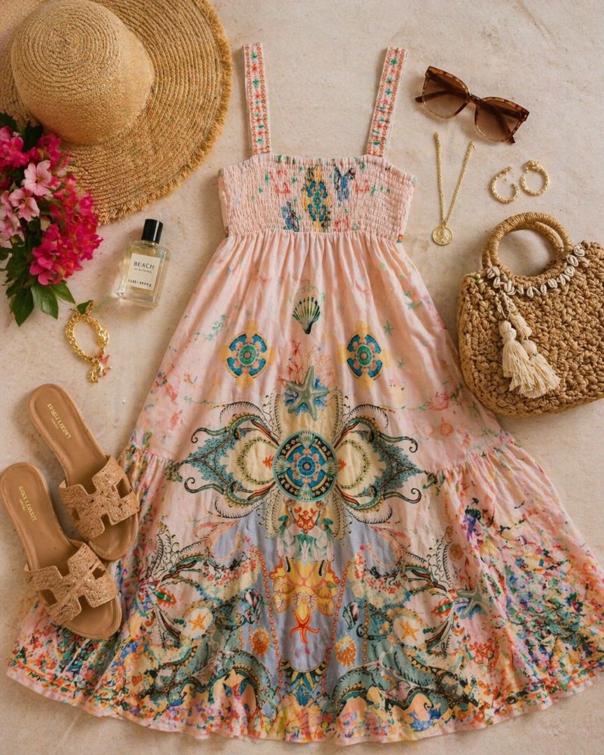 Christian Lacroix Pink Baroque Coastal Sundress S