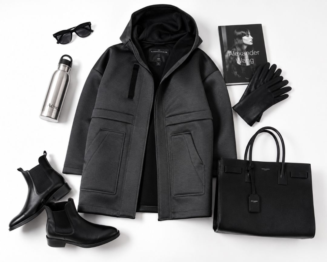 Charcoal Grey/Black Alexander Wang Oversized Hooded Coat, 36