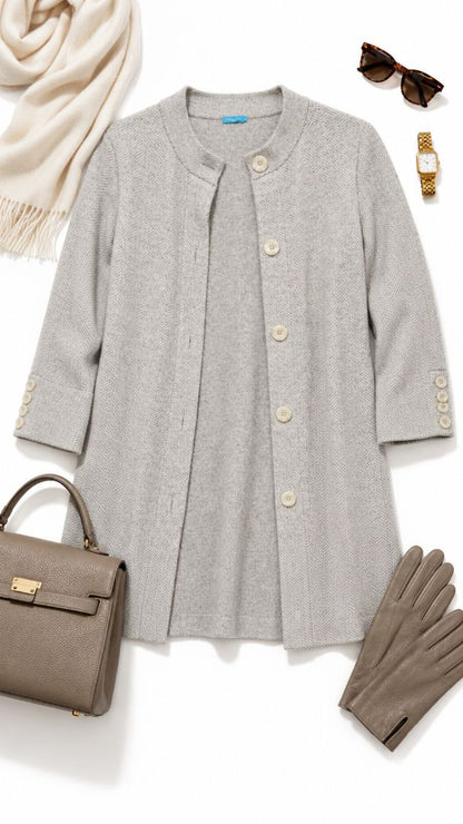 J McLaughlin herringbone collarless coat