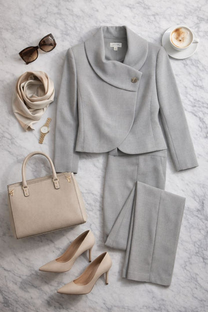 Tahari Dove Grey Asymmetric Blazer Skirt Set 6