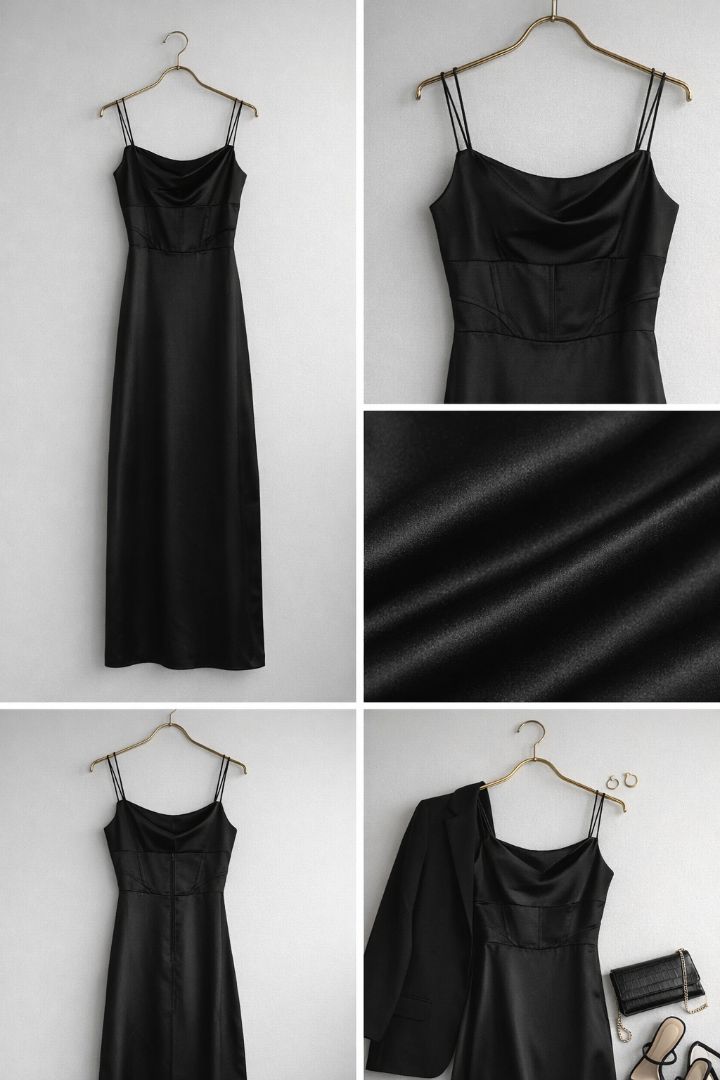 Zara Black White Satin Floral Slip Dress S