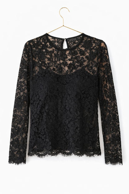 J.Crew Black Floral Lace Blouse L