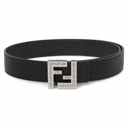 Fendi Embellished FF Buckle Black Leather Belt reversible