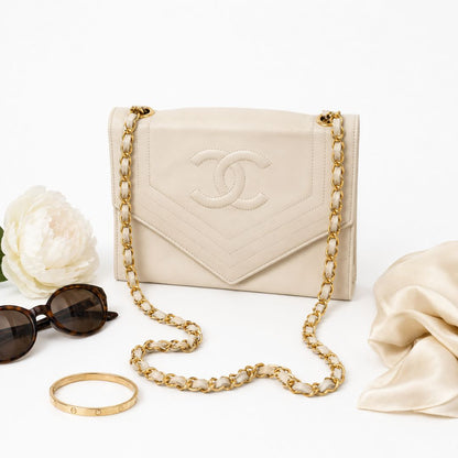 Chanel Vintage Stitched CC Envelope Flap Chain Shoulder Bag