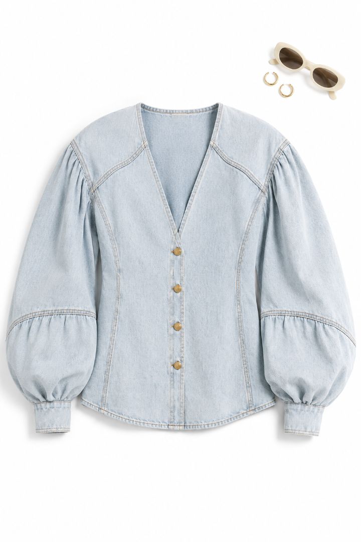 Zimmerman Balloon Sleeve Denim Blouse