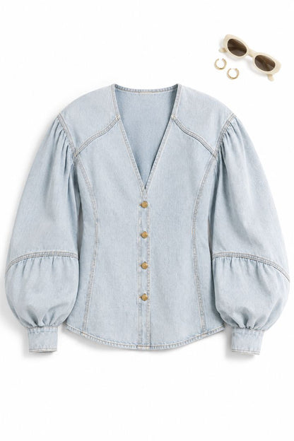 Zimmerman Balloon Sleeve Denim Blouse